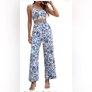 Elegant Blue and White Floral Women's Jumpsuit